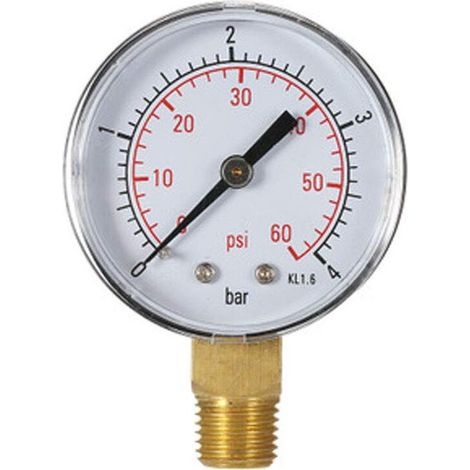 Manomètre de pression d'eau, manomètre de pression de piscine, 60 PSI, montage inférieur 1/4 pouce NPT, filetage en pouces, échelle mécanique, manomètre, manomètre de pression d'eau et de gaz (4 bar) (1/5)