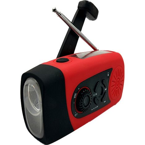 Filiyano – lampe torche – Radio carte multifonction rouge, mini radio d'urgence avec lampe torche, radio solaire à manivelle (1/5)