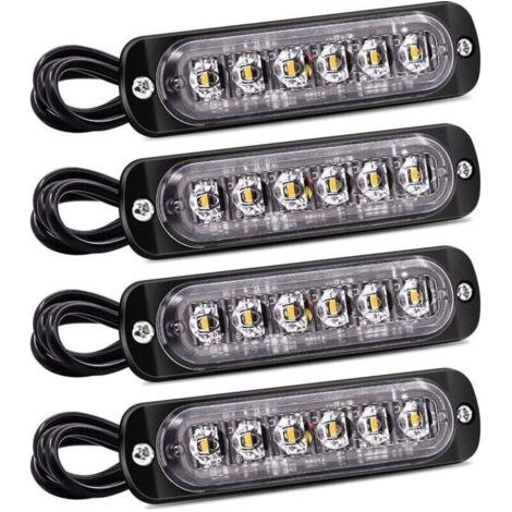 4PCS feux latéraux stroboscopiques, barre lumineuse d'avertissement de danger à 6 LED, balise de panne ambre, feux clignotants d'urgence, étanches 12V 24V universels pour camion de voiture (1/5)