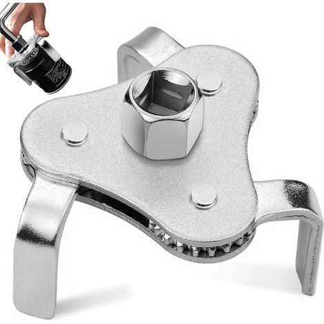Clé à filtre à huile universelle à 3 bras réglable avec adaptateur d'entraînement pour filtre à huile Outil de retrait de filtre à huile pour voitures, motos, voitures de 64 à 116 mm de