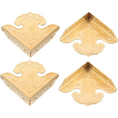 4 protège-coins décoratifs, 4 cm, laiton/bois, style vintage (1/5)