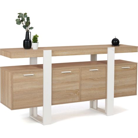 Idmarket – Buffet 160 cm bois et blanc – 4 portes avec étagères – Style industriel moderne – Dimensions 160 x 40 x 80 cm