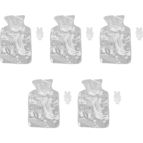 5 Pochettes d’eau chaude épaisses anti-explosion PVC, bouchon large anti-fuite, motif chat gris, lot de 5 (1/5)