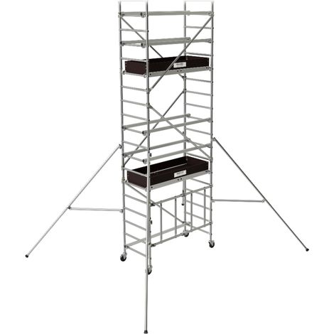 Tubesca Comabi – Échafaudage roulant aluminium Runner – Hauteur d'accès max 7,60 m – Plateau 148 x 58 cm – Roues pivotantes avec freins – Conforme EN 1004-1