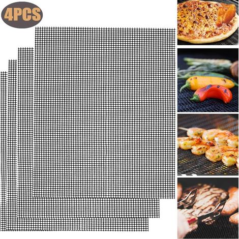 MINKUROW Alfombrilla Para Barbacoa, Alfombrilla Para Barbacoa, Alfombrilla Para Barbacoa Reutilizable, Negra, 42x36 Cm (4 Piezas) (1/5)