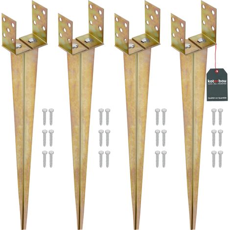 KOTARBAU® 4 Pièces Support de Poteau Réglable - 0-125 mm - Acier Galvanisé - 70 cm - Doré - Support Poteau a Enfoncer - Ancrage Balancoire - Ancre a Enfoncer - pour Poteaux Bois (1/5)
