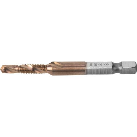 Perceuse taraudeuse acier rapide 6,35mm queue hexagonale M5, foret combo extraction copeaux internes (1/5)