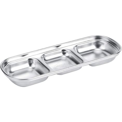 Bol à Tremper en Acier Inoxydable, Plat D'assaisonnement à 3 Compartiments pour Pique-nique de Cuisine à Domicile 21.5x8x2.4cm (1/5)