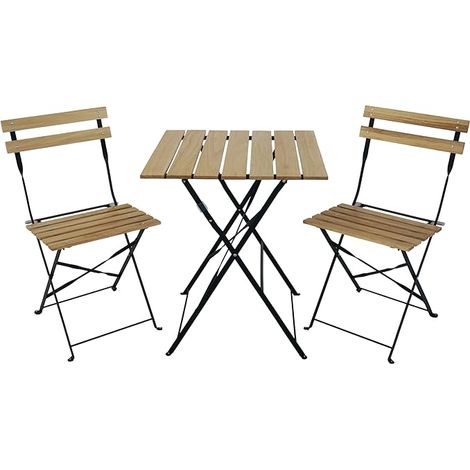 Set Tavolo e 2 Sedie Pieghevoli Coco in Legno e Metallo Nero