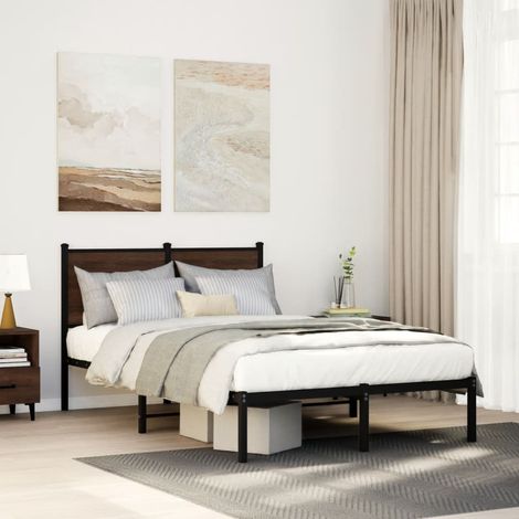 Estructura de cama sin colchón metal marrón roble 120x190 cm (1/5)