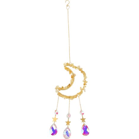 Suspension capteur solaire en cristal, décoration lune et étoiles dorée pour fenêtre, maison, jardin, fête, mariage (1/5)
