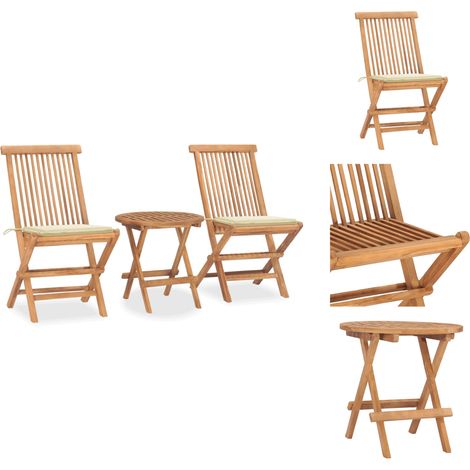 The Living Store 3-tlg. Garten-Essgruppe mit Kissen Klappbar Massivholz Teak - Teakholz (1/5)