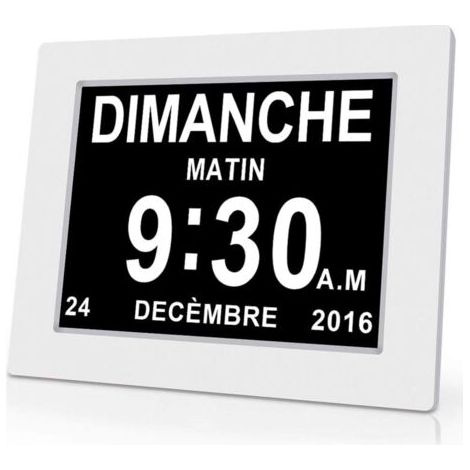 8" LCD Horloge Numérique Calendrier avec Date, Jour Et Heure  Horloge Alzheimer  C'est pour Les Parents, Grands-Parents Et Enfants-White (1/5)