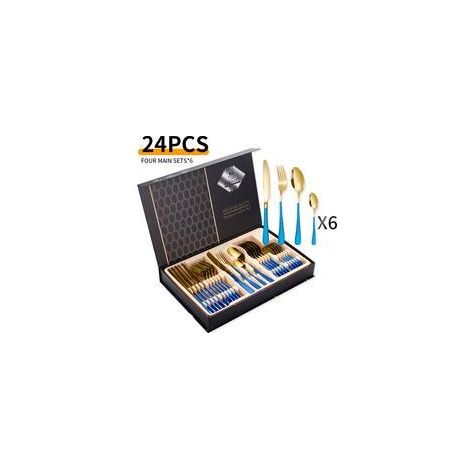 Ménagère 24 pièces en acier inoxydable – pour 6 personnes – acier inoxydable – bleu/or (1/5)