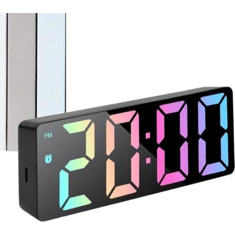 Réveil miroir LED, réveil numérique - Horloge électronique lumineuse à miroir LED avec grand écran,Silencieux, affiche la température, décoration d'intérieur pour chambre à coucher, salon. (1/5)