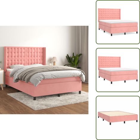 The Living Store Boxspringbett mit Matratze Rosa 140x200 cm Samt - Samtbett (1/5)