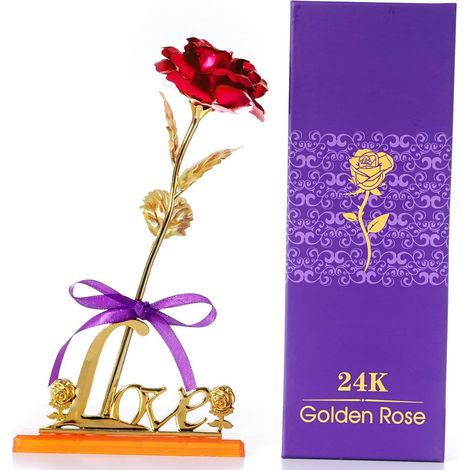 MINKUROW Fiore Di Rosa In Lamina D'oro, Petali Di Rosa Artificiali 24k Con Espositore E Confezione Regalo, Per San Valentino, Festa Della Mamma, Anniversario, Compleanno, Matrimonio, Natale, Ringrazia (1/5)