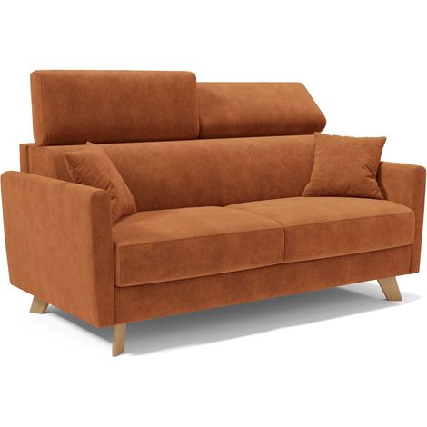 Francy Sofá cama con reposacabezas ajustables 180 cm (mat. 140x197) Naranja