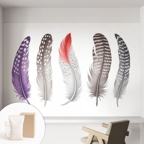 Papier peint intissé pour salon chambre à coucher peint imprimé Installation facile - Colle incluse gratuite Plumes à motifs 152x104 cm (1/5)