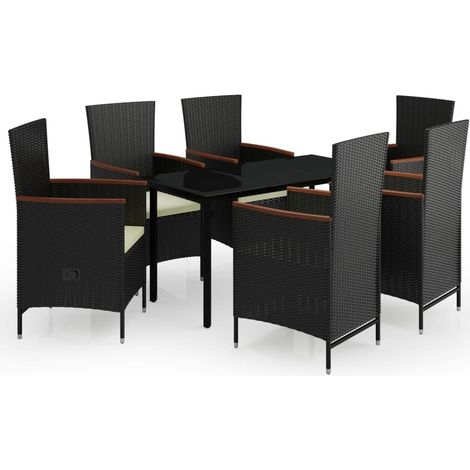 Conjunto de comedor de jardín de 7 piezas con cojines negro 020014611 (1/5)