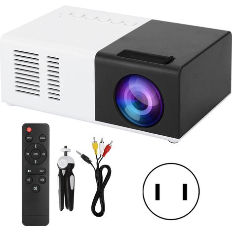 Mini projecteur LED portable 1800LM avec trépied support 100-240V pour divertissement à domicile (Noir Blanc prise US) (1/5)