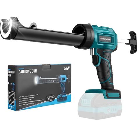 Pistolet à calfeutrer sans fil compatible avec 18 V, pistolet à mastic automatique avec 4 vitesses et lumière LED, protection anti-gouttes, rotation à 360° (300 ml) (1/5)