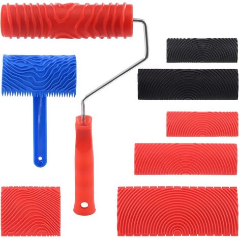 Ensemble de 8 outils de peinture en caoutchouc imitation bois, de tailles variées, pour la décoration murale, réutilisables et ergonomiques. (1/5)