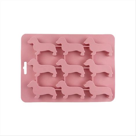 Silikon-Schokoladenkeksform in Form eines rosa Dackelwelpen für Eiswürfel. (1/5)