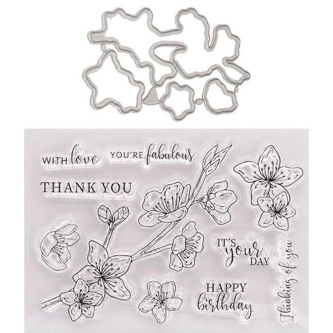 Blumen-Dankeschön-Stempel mit Stanzformen-Schablonen-Set zum Selbermachen von Scrapbooking-Präge-Fotoalben, Papierkarten und Bastelarbeiten