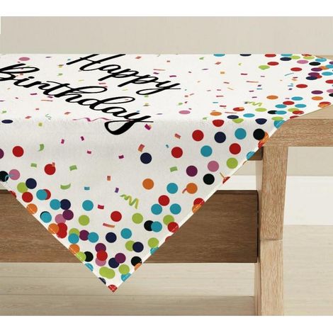 Geburtstags-Tischdecke 100x100 cm, Polyester, pflegeleicht, beige