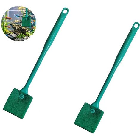 Brosse de nettoyage pour aquarium (2 pièces) - Brosse éponge double face - Brosse pour vitres d'aquarium - 39 x 7 cm - Long manche - Tête de brosse remplaçable - Convient pour le nettoyage des aquariu (1/5)