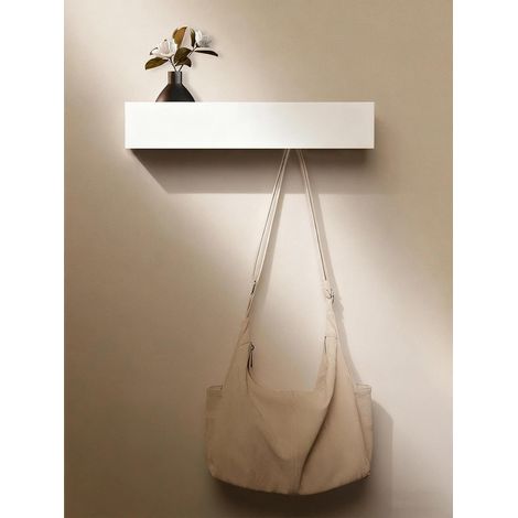 Porte Manteau Mural avec Étagère, Patère Murale avec 5 Crochets Cachés, Porte Serviette Mural pour Chambre, Entrée, Couloir, Salle de Bain – Blanc (1/5)