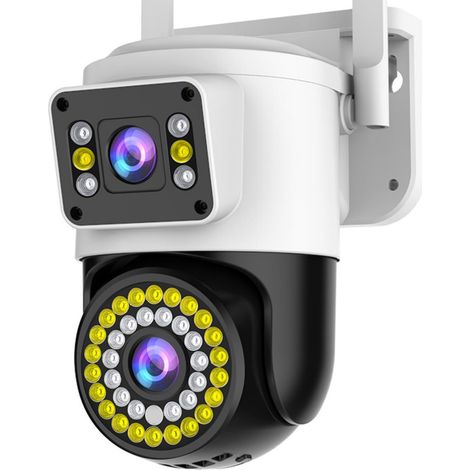 JSSEVN - Cámara PTZ de doble lente 1080P, cámara WiFi, doble pantalla, seguimiento automático de personas con IA, cámara de vigilancia de audio/video bidireccional. (1/5)