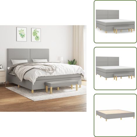 Sommier à lattes de lit avec matelas Gris clair 180x200cm Tissu - Lit Plateforme - Lit Double - Matelas Ressorts Ensachés - Têtière Ajustable - Banc Rangement (1/5)