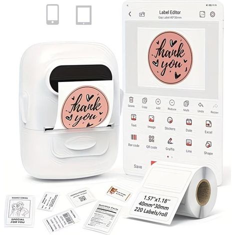 Imprimante thermique portable P50. Idéale pour la maison, l'étiquetage et le commerce de détail. Compatible Android/iOS. (Blanche) (1/5)