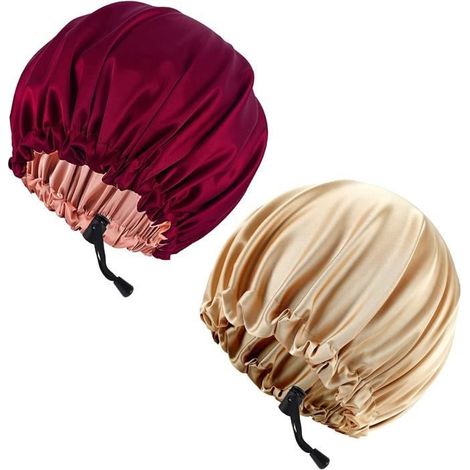 Bonnet Satin Cheveux Nuit 2 Pièces Réutilisables pour Soin Cheveux Bouclés (1/4)