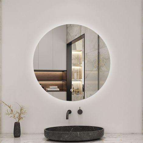 AICA Bathroom Round 700MM LED Mirror with Dimmable LED Illuminated, Memory function and Touch control Wall Mounted Vanity Mirror