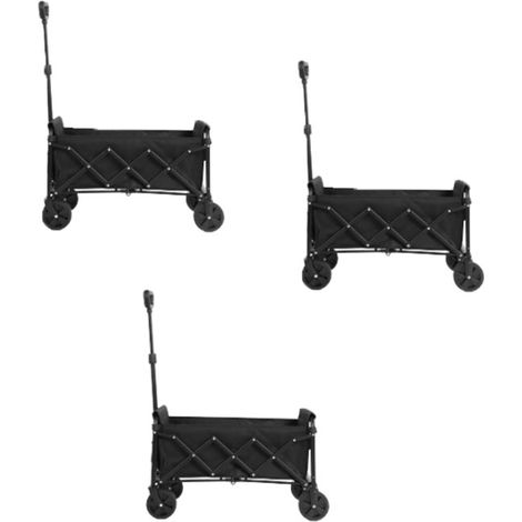 3er-Set lightweight Portable Heavy Duty Folding Beach Wagons with Wheels - Outdoor Utility Carts for Grocery, Camping, Shopping, Sports, Garden with Large Capacity-Black