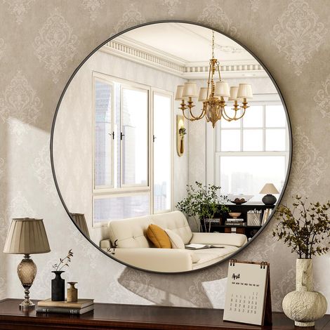 Miroir Rond de 61 cm avec Cadre en métal brossé, décoration d'intérieur Moderne pour Salle de Bain, Salon, Coiffeuse, Chambre à Coucher, entrée, Noir (1/5)