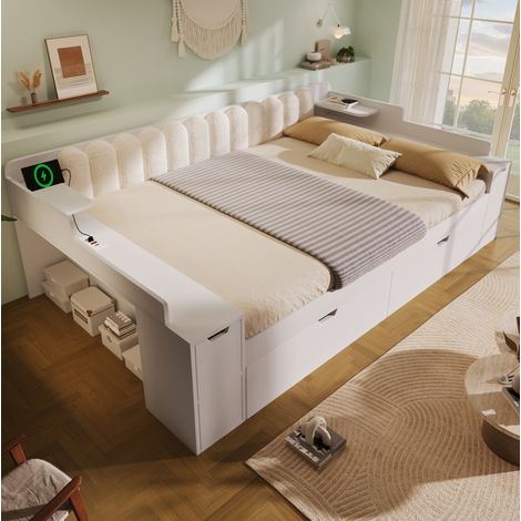 Lit mezzanine 160x200 cm métal et MDF blanc avec bureau et rangement, sans matelas - CHICFURN (1/5)