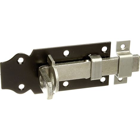 Verrou porte-cadenas droit, avec poignée plate et boucle serrée, galvanisé, en bleu, platine laquée en noir, platine 100 x 44 mm, kit de 10