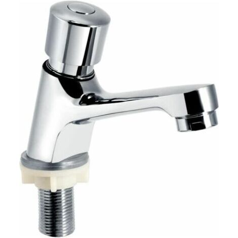 Chrom-Wasserhahn mit Zeitverzögerung, selbstschließend, wassersparend, mit Zeitverzögerung, Waschbeckenhahn für Küche, Bad, öffentliche Bereiche, Silber FLITI
