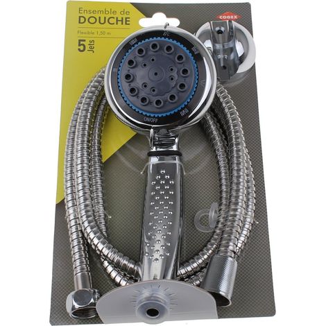 Cogex - douchette 5 jets chromée 1.50 m + flexible + suppo -