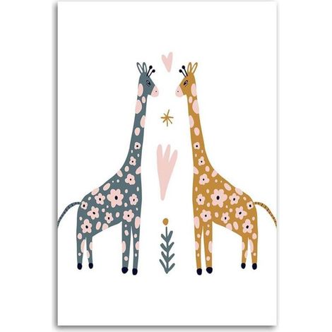 Tableau sur toile Girafes Animaux Aquarelle 40x60 (1/5)