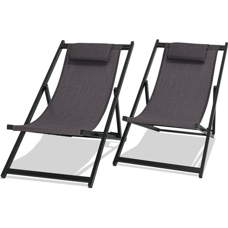 Mezzaluna - Set di 2 sedie a sdraio pieghevoli in alluminio e textilene. Sdraio da giardino di design con schienale regolabile in 4 posizioni antracite (1/5)