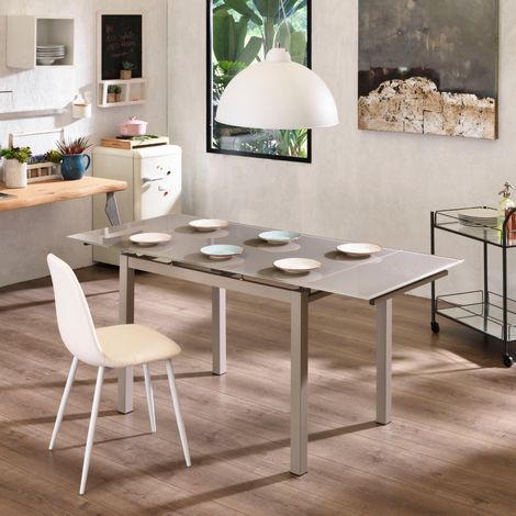 Marlow, Tavolo allungabile con top in Vetro temperato Cappuccino (80cm X 130/200cm H. 75cm)  Duzzle (1/3)