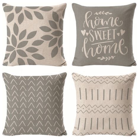 Housses de coussin, housses de coussin 45 x 45 lot de 4 housses de coussin carrées grises 18 x 18 lot de 4 pour patio extérieur jardin salon canapé décoration de ferme (1/5)