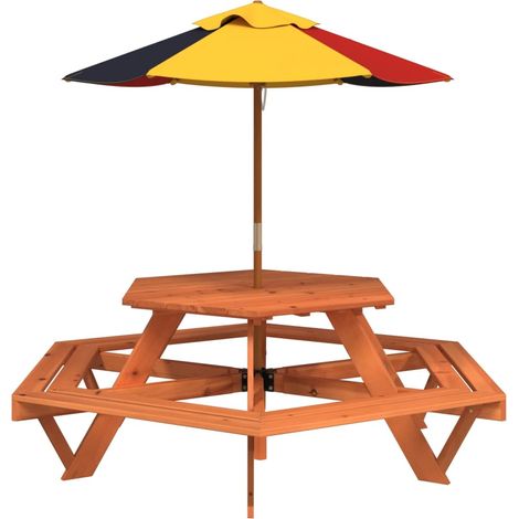 Maison Exclusive - Tavolo Picnic per 6 Bambini con Ombrellone Esagono Legno Abete