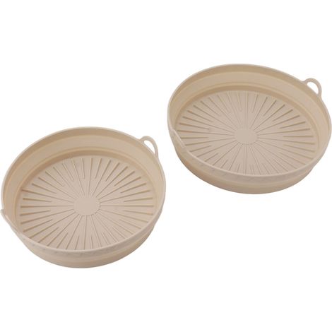 Lot de 2 paniers en silicone pliables et réutilisables pour friteuse, couleur beige. (1/5)