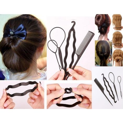 Trade Shop - Set De 4 Accesorios De Peine Titular Del Clip Para Chignon Braids Tail Hairstyle -